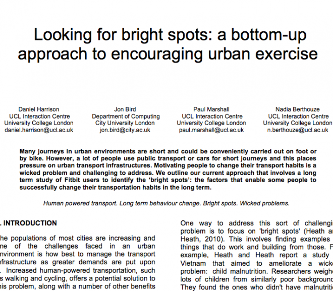 Looking for bright spots: a bottom-up approach to encouraging urban exercise