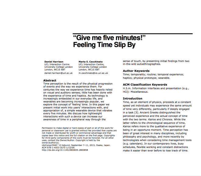 Ubicomp 2015: “Give me five minutes!” Feeling Time Slip By