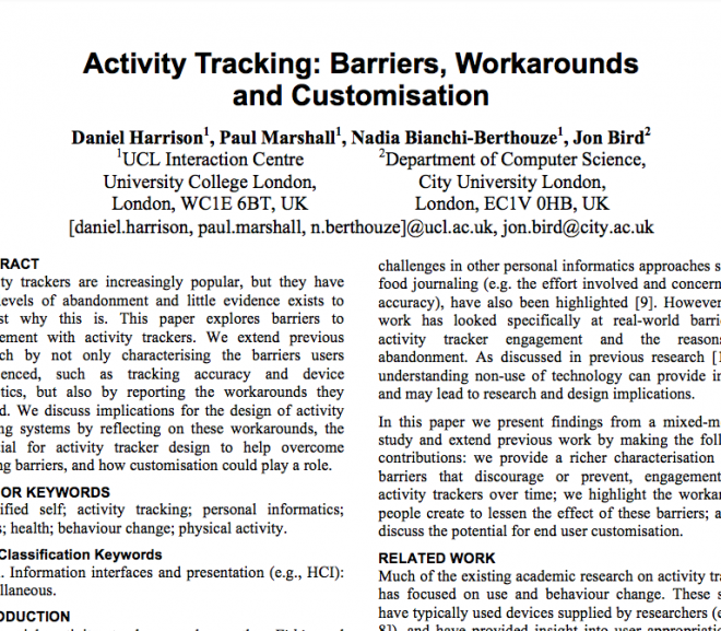 Ubicomp 2015: Activity Tracking: Barriers, Workarounds and Customisation